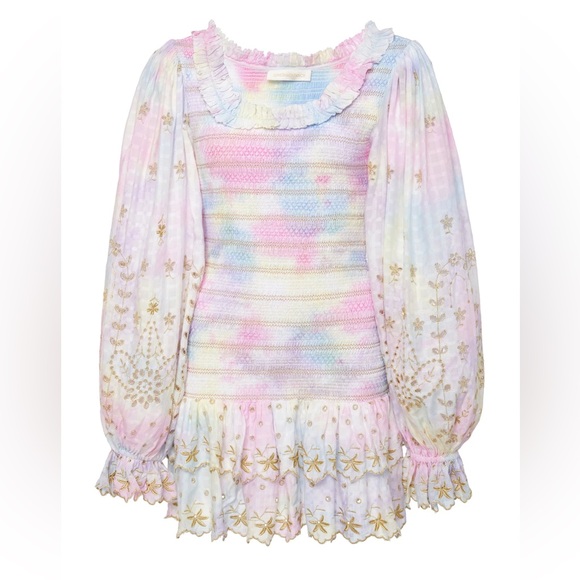 LOVESHACKFANCY SMOCKED CELIA TIE DYE MINI DRESS SIZE MEDIUM - Picture 4 of 7